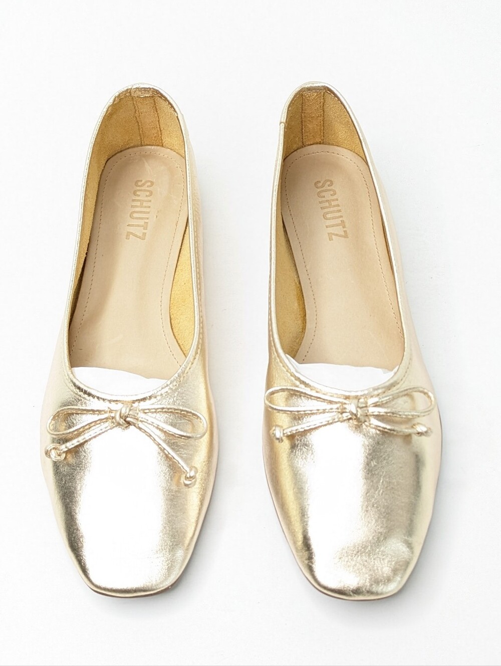 Schutz Arissa Square Toe Ballet Flats Metallic Gold Women's 7.5 - Picture 3 of 6